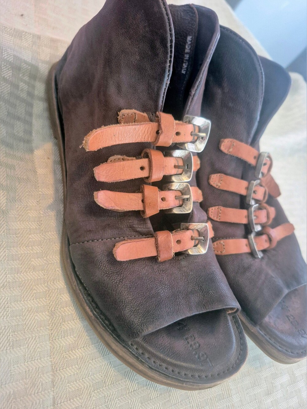 A.S.98 Italy Leather Buckle Sandals | Distressed Brown | Artisan Boho | 38